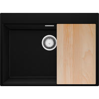 SPÜLBECKEN Oslo, 2-er set Schwarz 68/50 cm 1 Becken + Ablauf-Set + Schneidebrett ab 70er Unterschrank - Chromfarben/Beige, Kunststoff (68/20/50cm) - Primagran