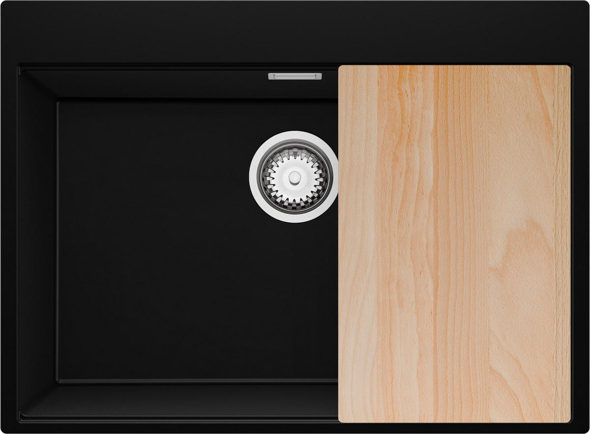 SPÜLBECKEN Oslo, 2-er set Schwarz 68/50 cm 1 Becken + Ablauf-Set + Schneidebrett ab 70er Unterschrank - Chromfarben/Beige, Kunststoff (68/20/50cm) - Primagran