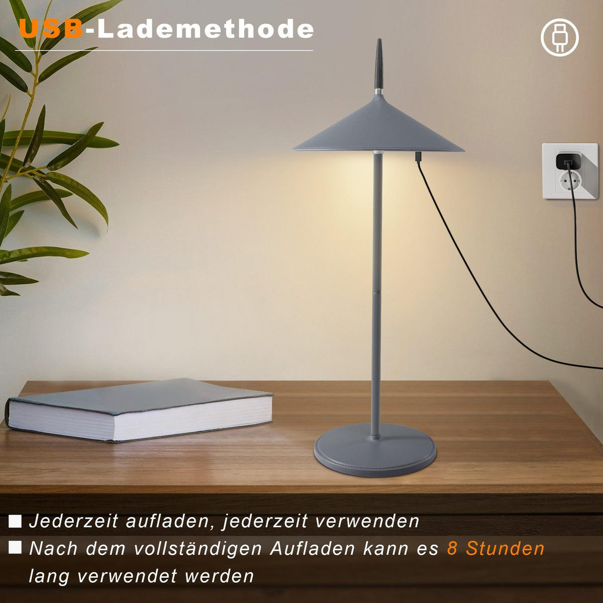 STOLNÍ lampa Abmeier LED 15,4/15,4/37,6 cm - šedá, plast (15.4/15.4/37.6cm) - Nettlife