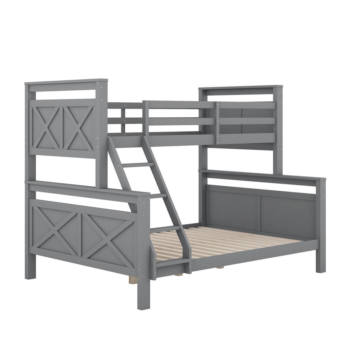 ETAGENBETT mit Leiter und Sicherheitsgeländer, umbaubar, grau, 90/140 cm - Grau, Holz (140/200cm) - MIVRAY