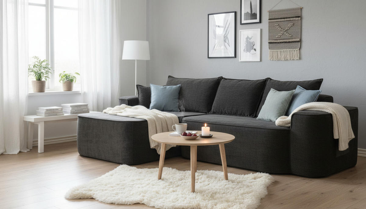 ECKSOFA Modulares L-Form in Chenille Montagefrei - Dunkelgrau, Textil (262/144cm) - Urban Meuble