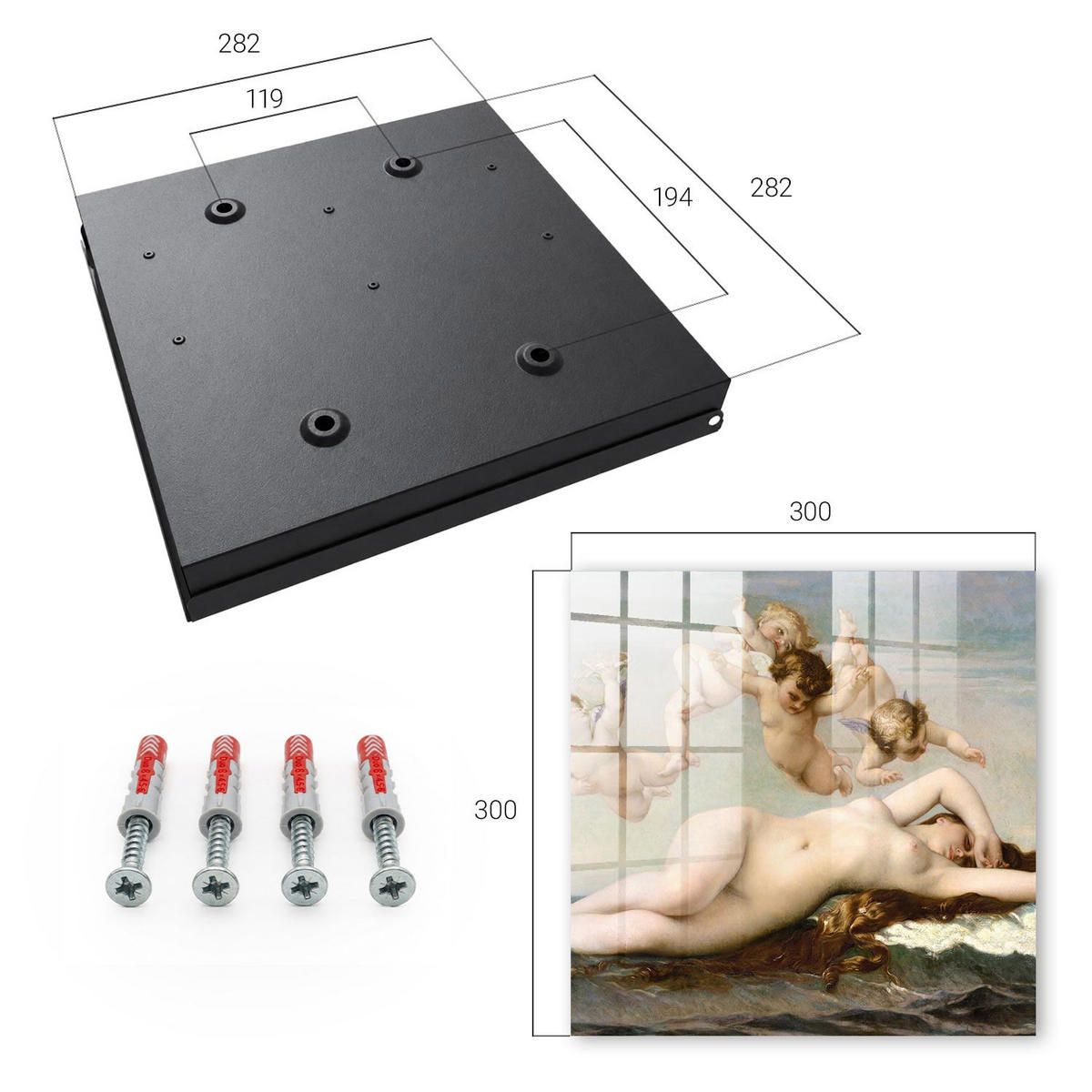 SCHLÜSSELBOX Schwarz 30x30 cm- Türöffnung nach rechts - Die Geburt der Venus von Alexander Cabanel - Beige, Metall (30/30/5cm) - TULUP