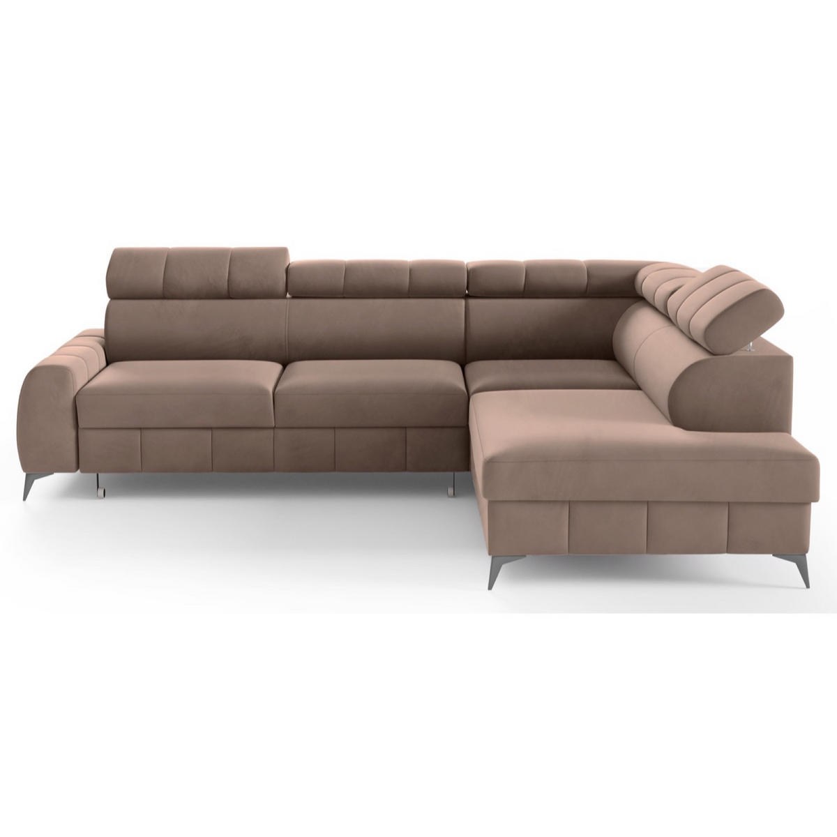 ECKSOFA London Hellbraun Velours - Hellbraun/Schwarz, Textil/Metall (274/203cm) - Selsey