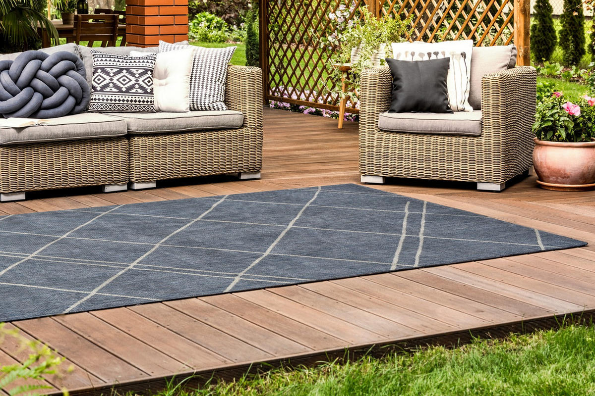 OUTDOOR-TEPPICH Terrace Azurblau/Weiß 160x220 cm - Multicolor, Textil (160/220cm) - Vercai Rugs