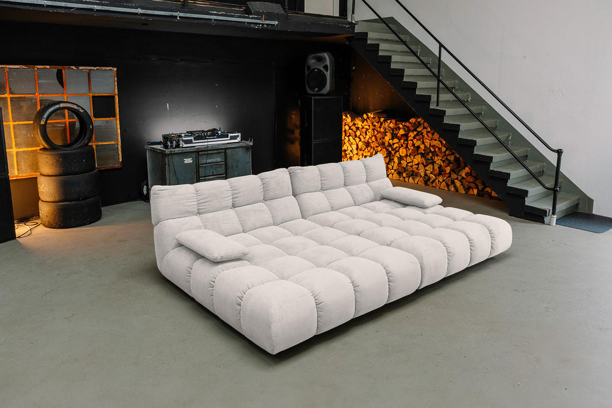 BIG SOFA VIVIEN Silber Cord - Silberfarben/Schwarz, Kunststoff/Textil (296/85/178cm) - KAWOLA