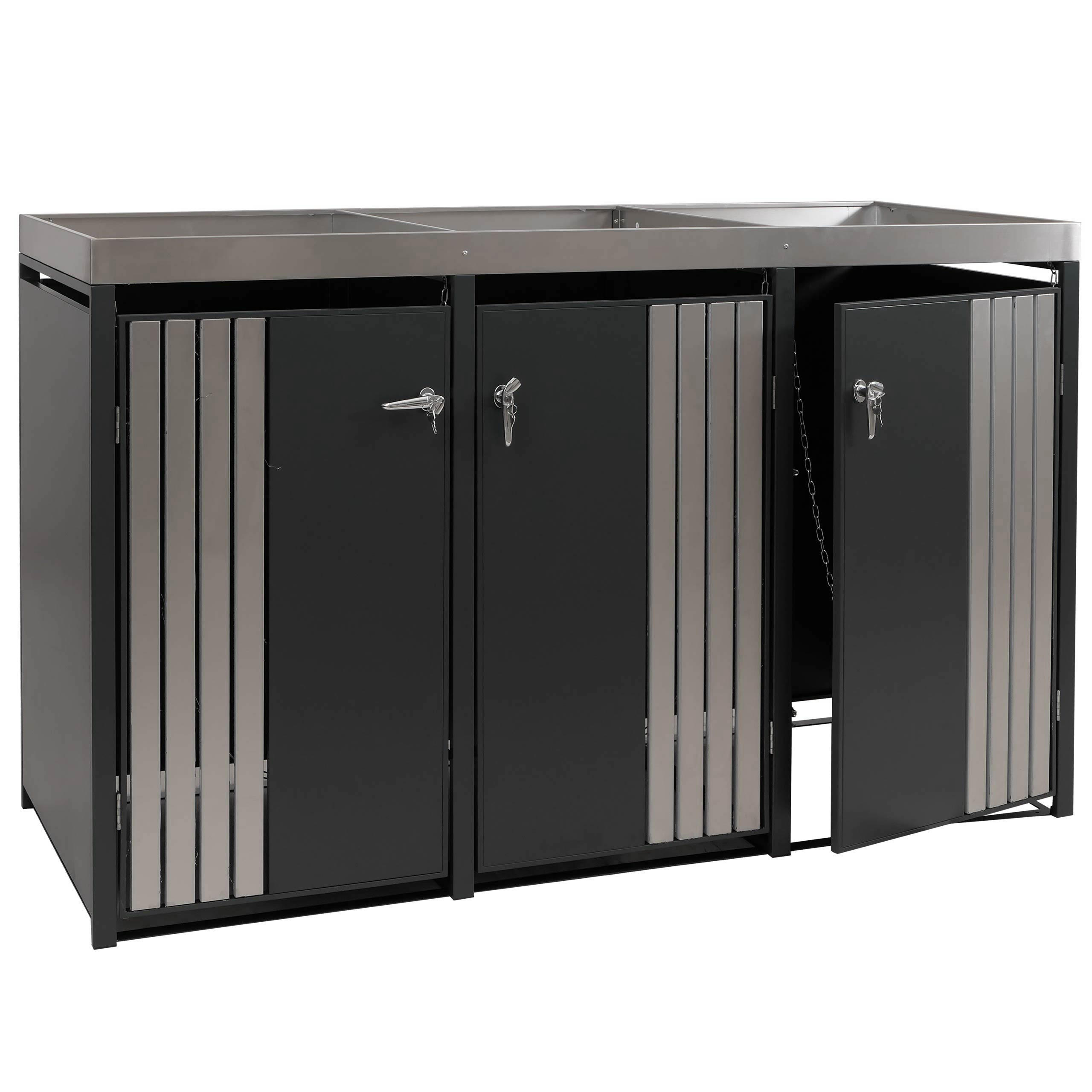 MÜLLTONNENBOX 3er mit Pflanzkasten HxBxT 125x196x84cm Anthrazit Edelstahl - Anthrazit, Metall (196/125/84cm) - PROREGAL
