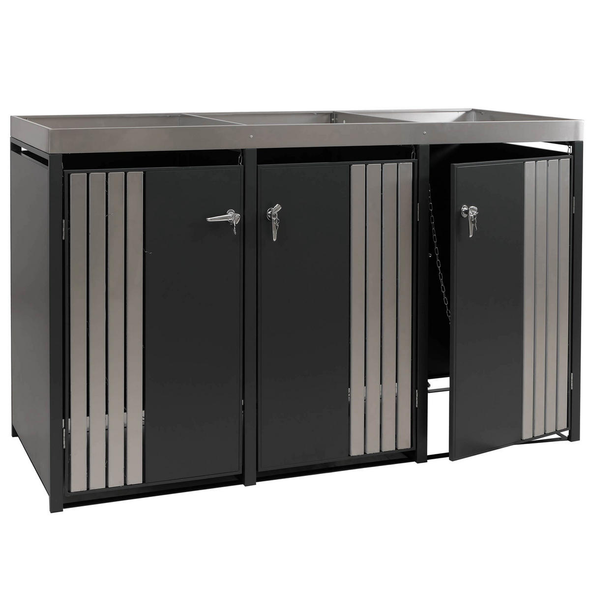 MÜLLTONNENBOX 3er mit Pflanzkasten HxBxT 125x196x84cm Anthrazit Edelstahl - Anthrazit, Metall (196/125/84cm) - PROREGAL