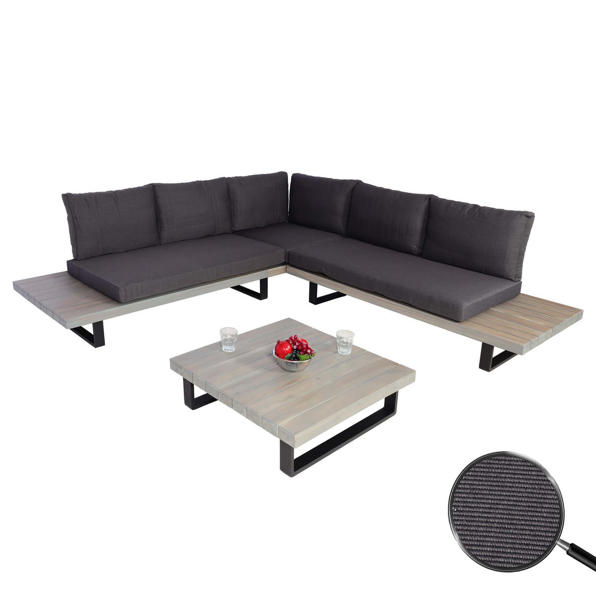 GARTEN-GARNITUR Schwarz, Grau - Schwarz/Grau, Holz - MCW