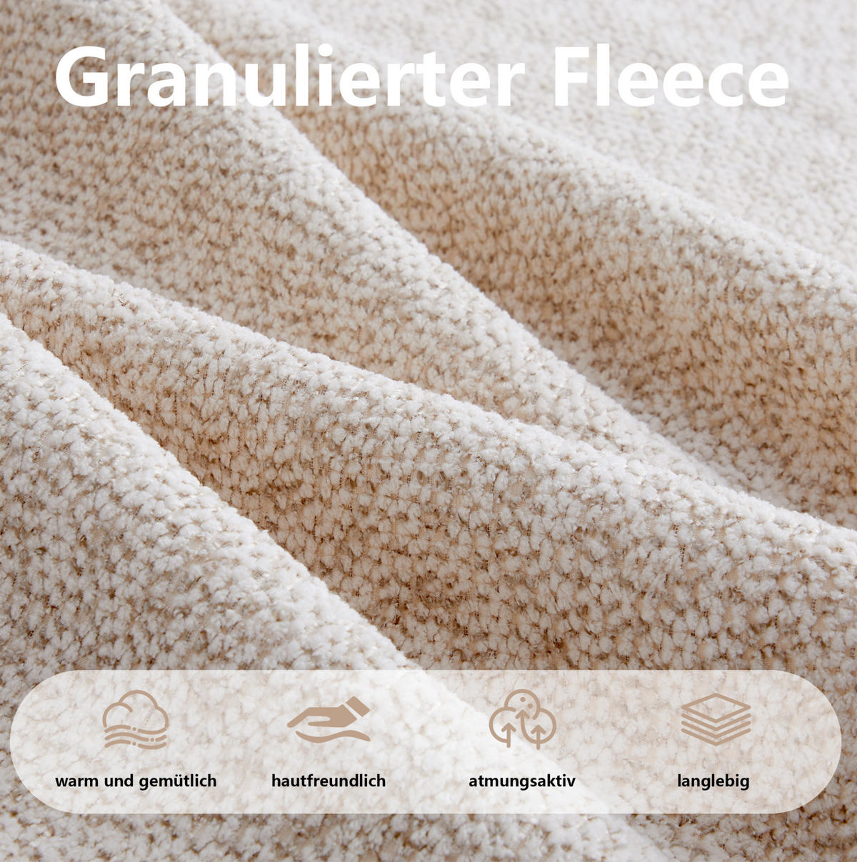 WOHNLANDSCHAFT aus granuliertem Fleece Beige-Weiß mit Ottoman, L-Form und 2-Sitzer-Funktion - Beige, Textil (210/79/165cm) - Modfu