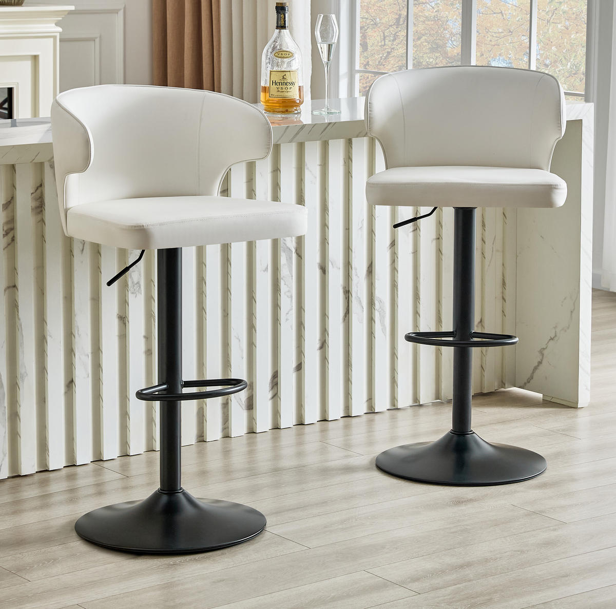 BARHOCKER Höhenverstellbar 360° Drehbar mit Rückenlehne und Fußstütze - Weiß, Kunststoff (45/110/49.7cm) - MIVRAY