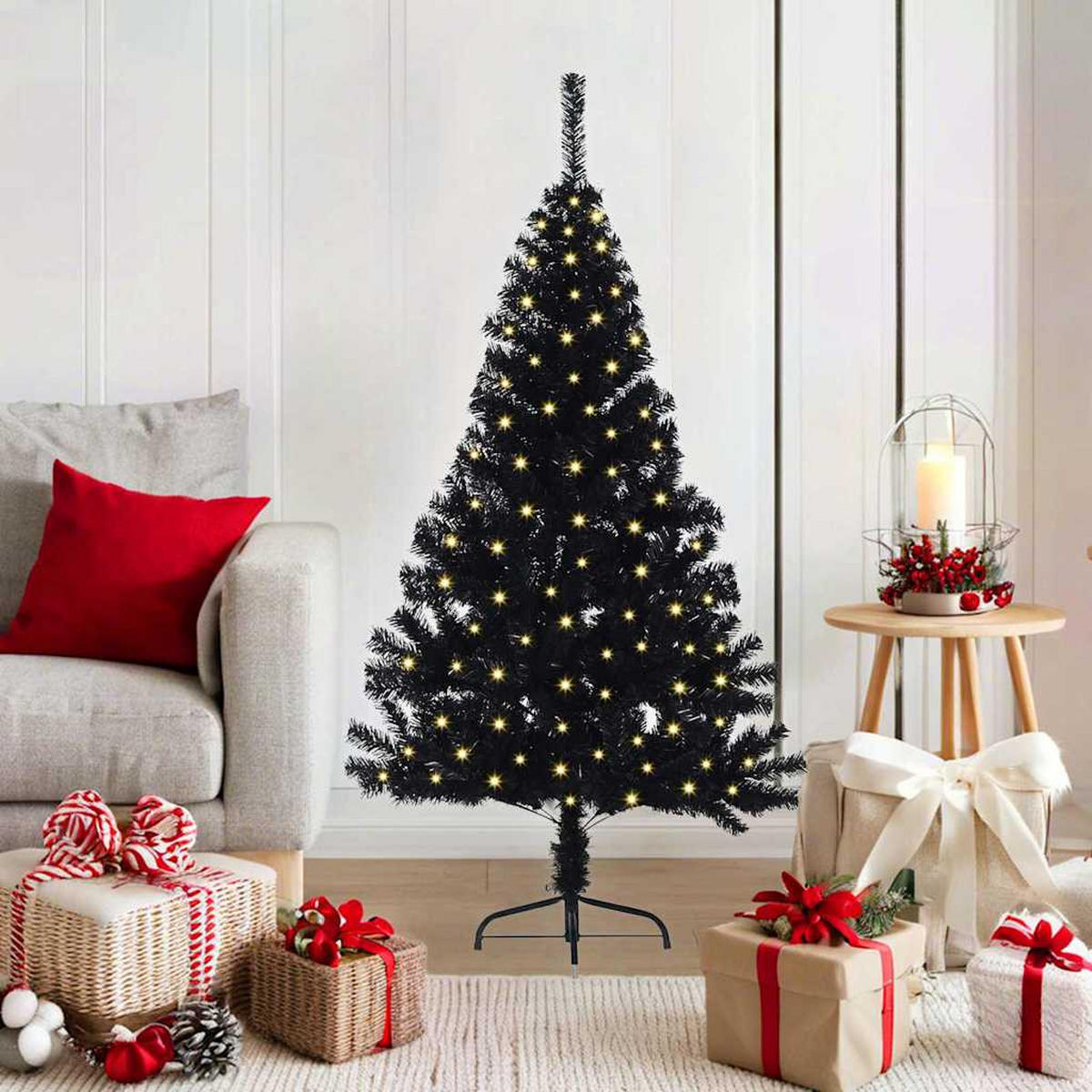 WEIHNACHTSBAUM Künstlicher Vorbeleuchteter Haltbar 68/68/120 cm Schwarz PVC - Schwarz, Kunststoff (120cm) - vidaXL