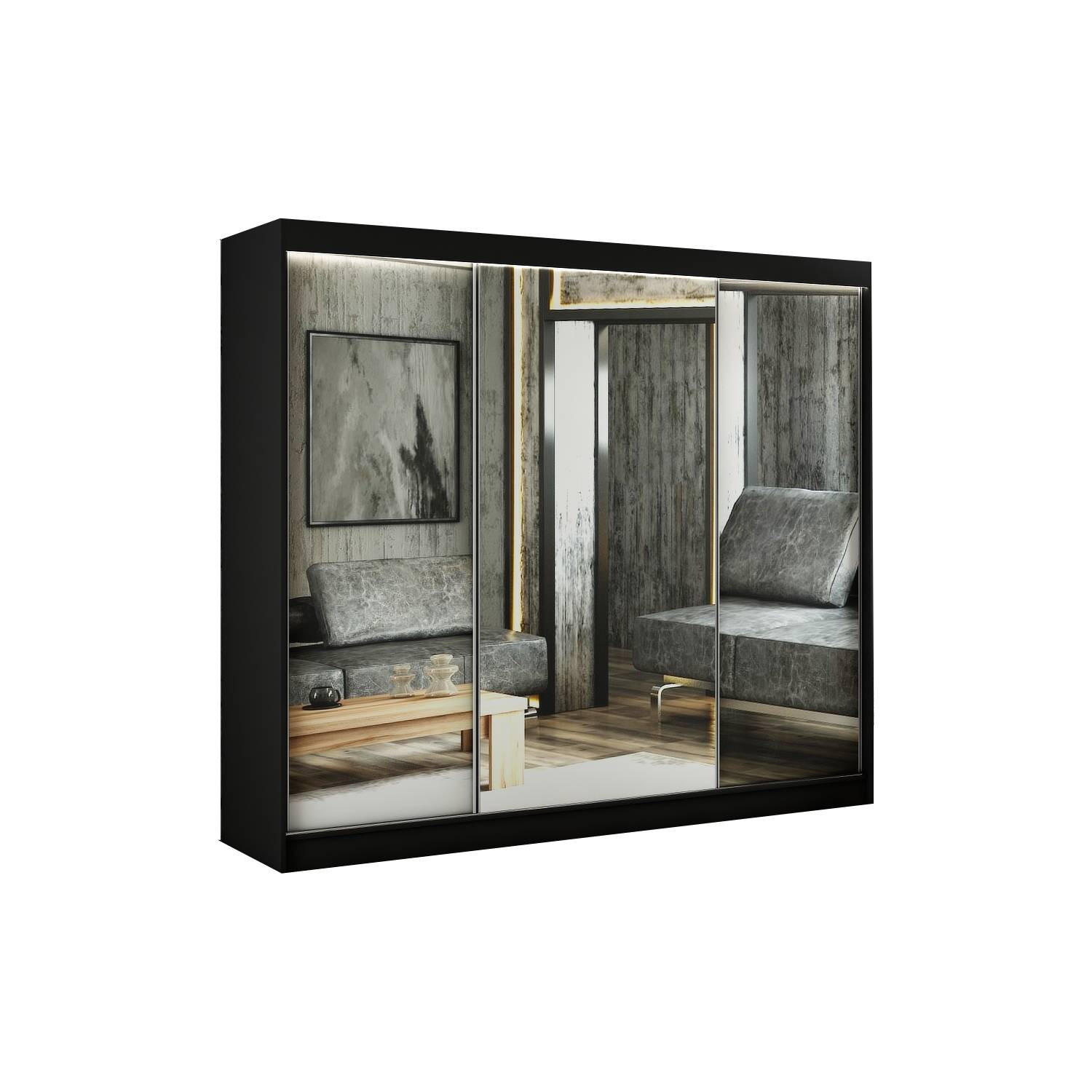 Meblini Schiebetürenschrank Schwarz 250x215x61 cm
