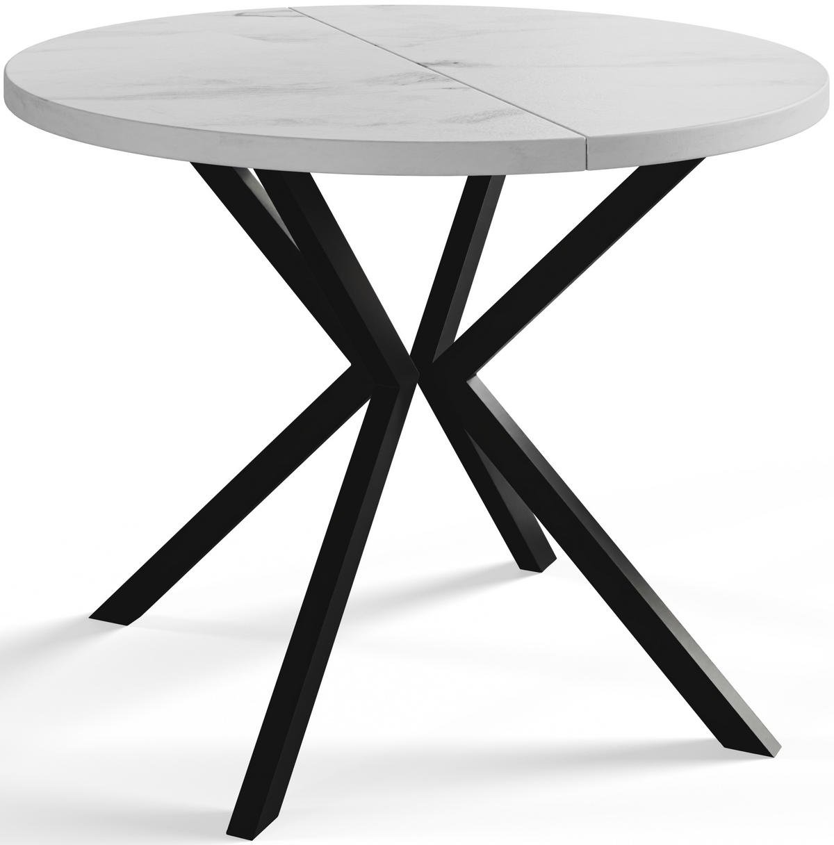 ESSZIMMERTISCH LOFT LITEN, ausziehbarer Tisch 120 cm/200 cm, Farbe: Marmur, mit Metallbeinen in Farbe Schwarz - Hellgrau/Schwarz, Holzwerkstoff (120/120/76cm) - Alpi-Möbel