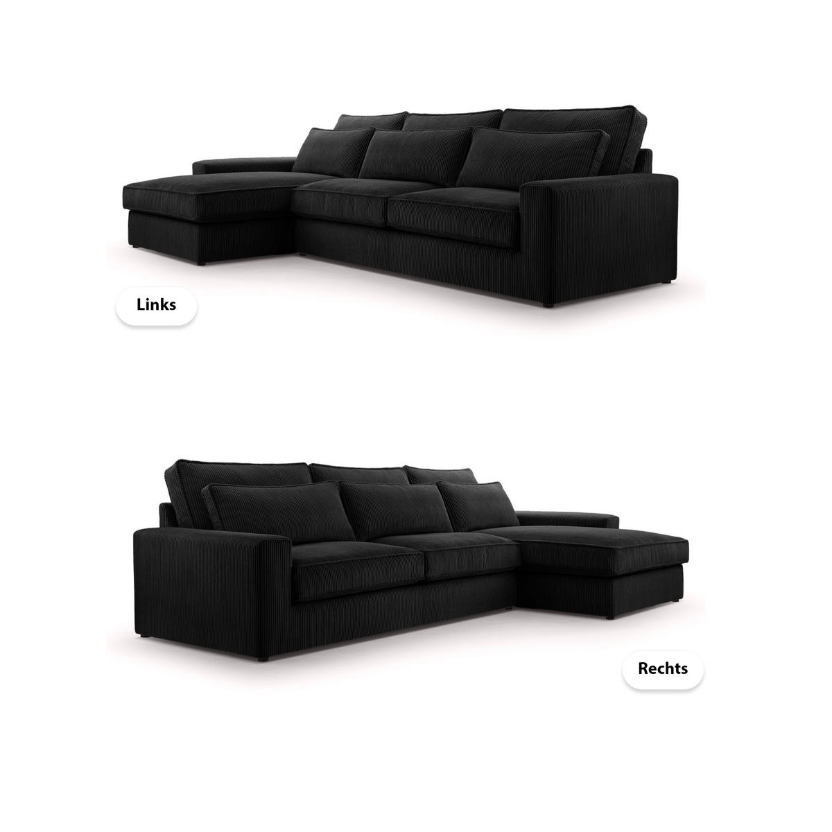 ECKSOFA 4 Sitzer Medan Mini, Schwarz - Schwarz, Textil (276/176cm) - Fedve