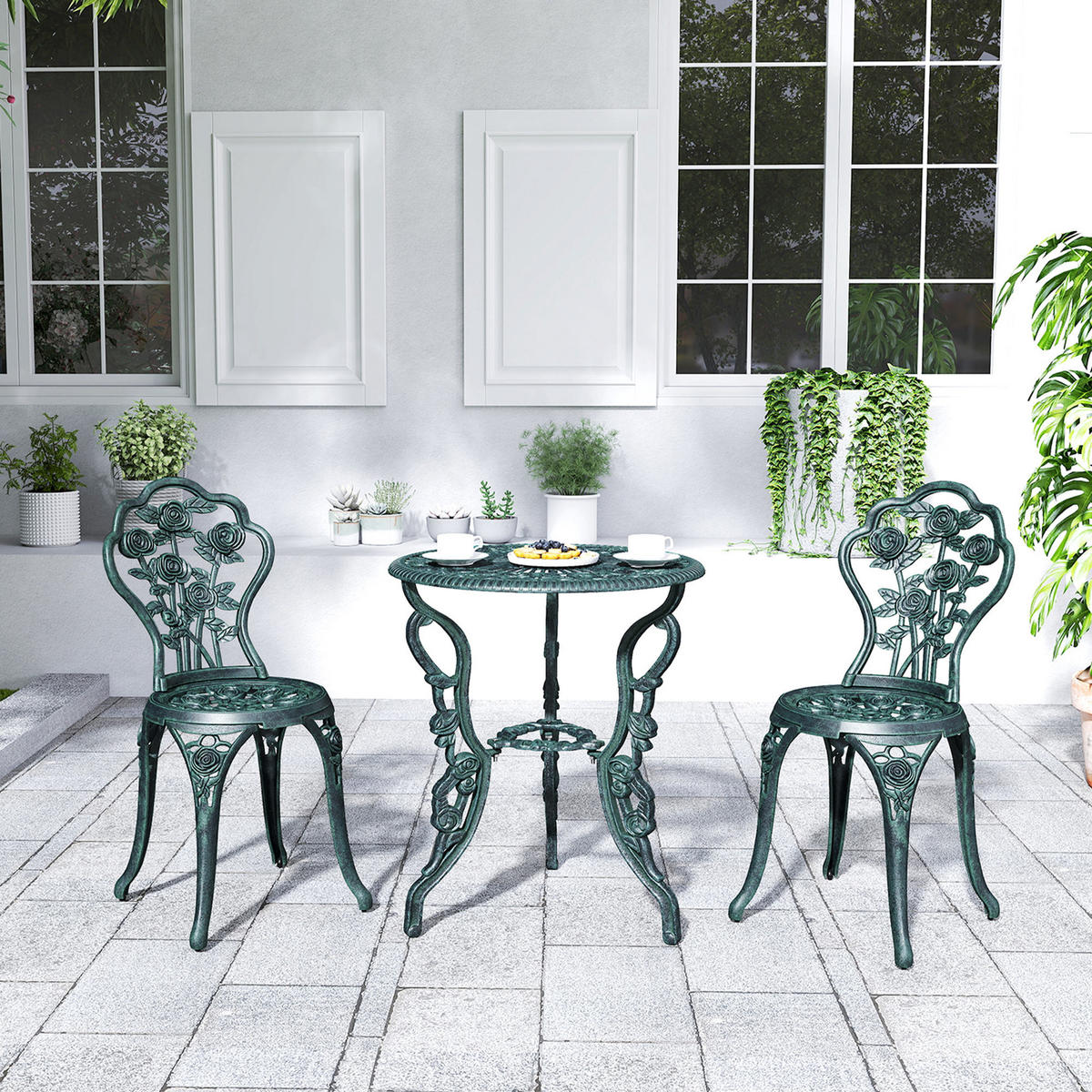 BISTROSET DE-07353 aus Gussaluminium für 2 Personen Antik Grün - Grün, Metall - ComfortXL