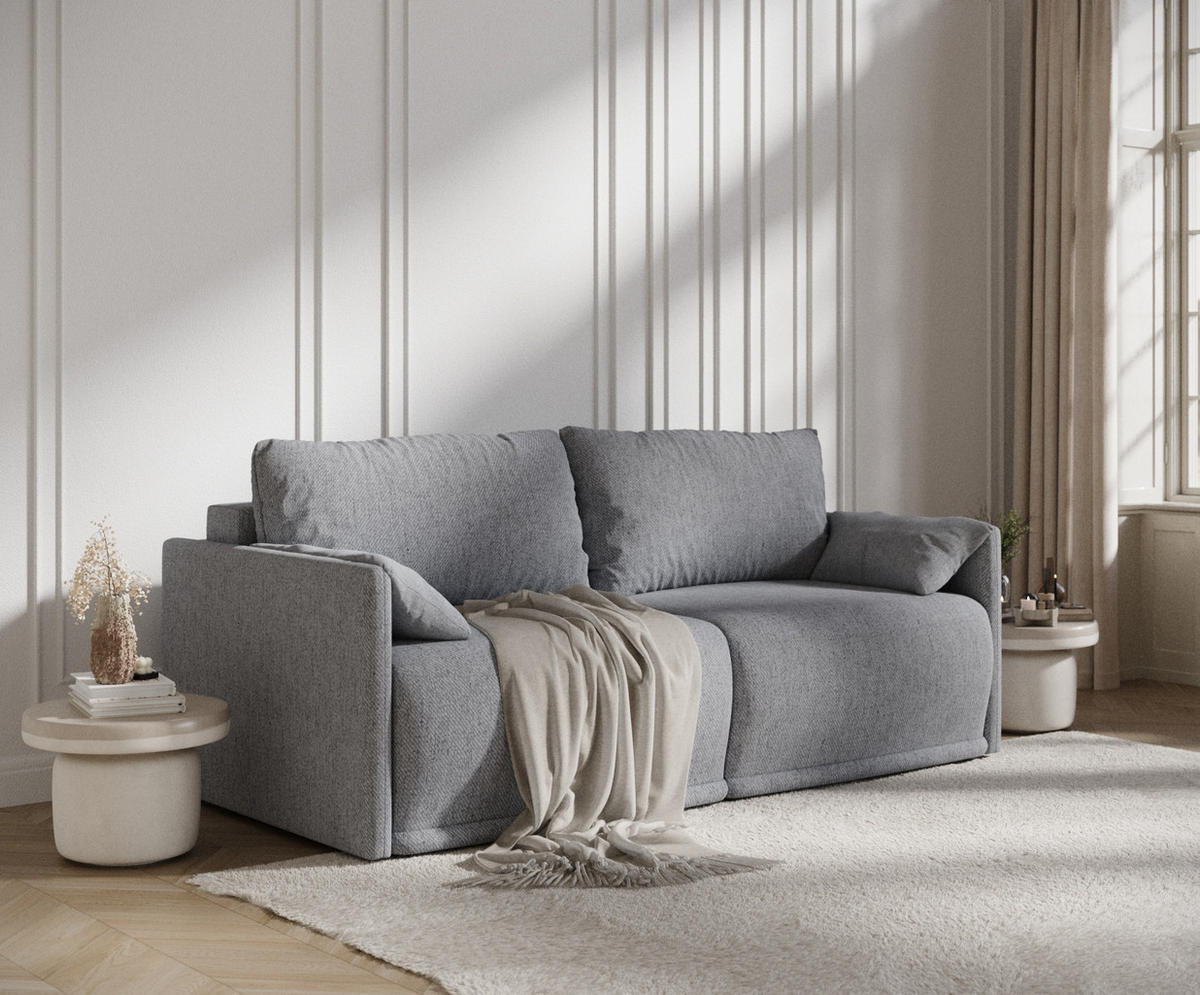 SCHLAFSOFA MIT ECKSOFA-FUNKTION Nappa Grau Webstoff - Schwarz/Grau, Holz/Holzwerkstoff (215/100/112cm) - Maison de Reve