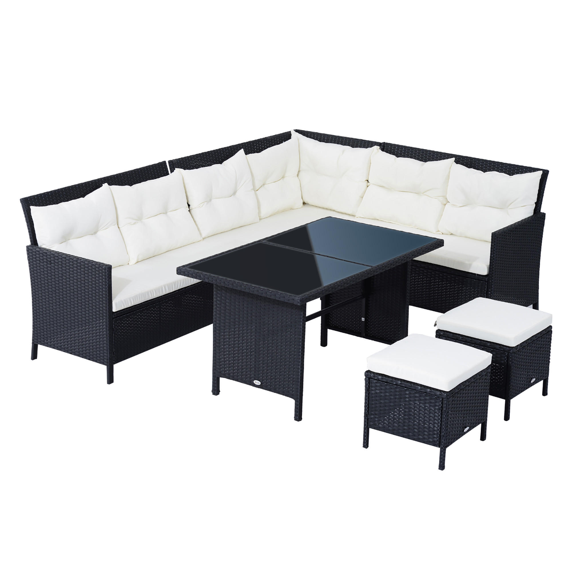 SITZGARNITUR Gartenmöbel Set Lounge, Polyrattan, Schwarz - Schwarz, Kunststoff - Outsunny