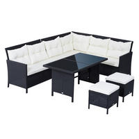 SITZGARNITUR Gartenmöbel Set Lounge, Polyrattan, Schwarz - Schwarz, Kunststoff - Outsunny
