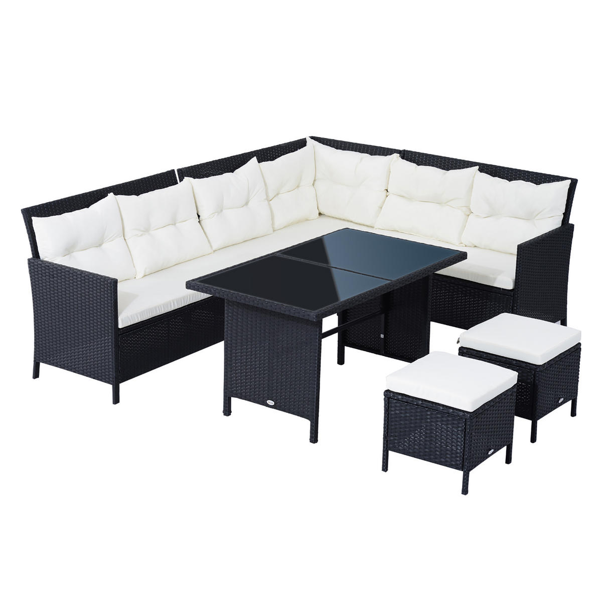 SITZGARNITUR Gartenmöbel Set Lounge, Polyrattan, Schwarz - Schwarz, Kunststoff - Outsunny