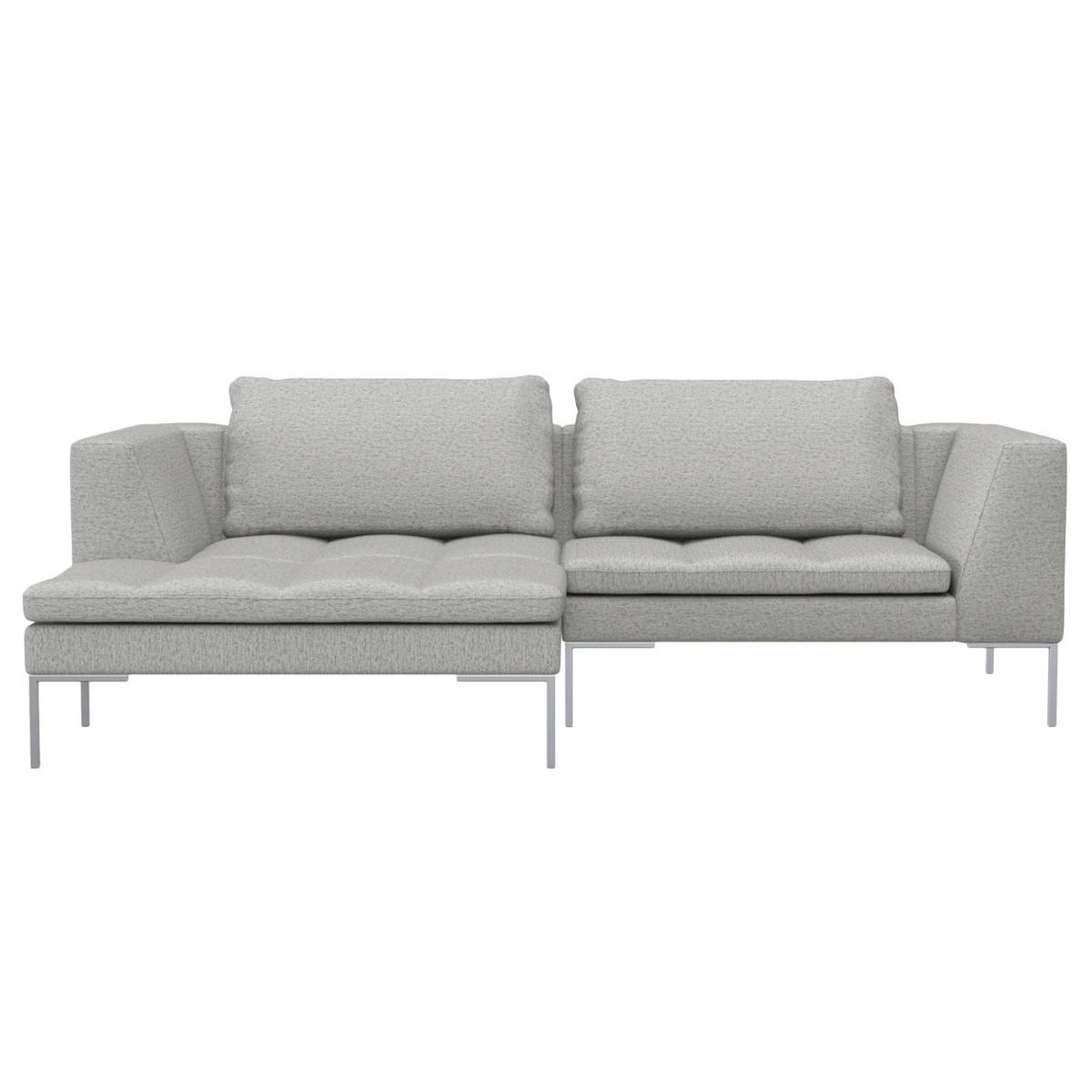 ECKSOFA mit breitem Ottomane - Webstoff - Chromfarben/Hellgrau, Textil/Metall (244/170cm) - home24