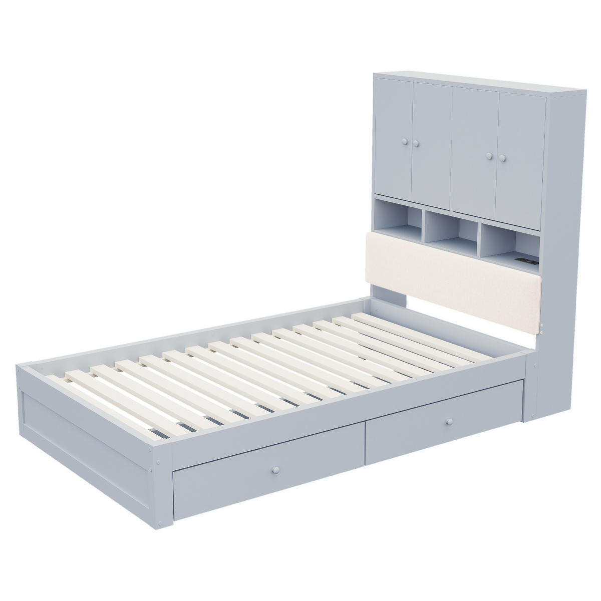 STAURAUMBETT 90/200 cm mit Stauraum, LED und 2 Schubladen, DE-41627, in Grau - Grau, Holzwerkstoff (90/200cm) - ComfortXL