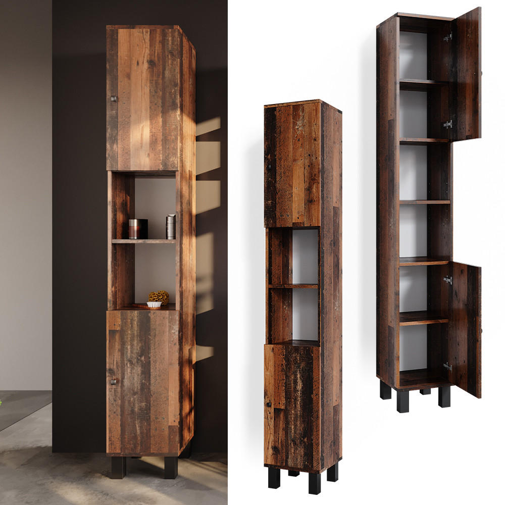 BADSCHRANK Fynn Eiche rustikal 30 x 190 cm - Wildeiche, Holzwerkstoff (30/190/30cm) - Vicco