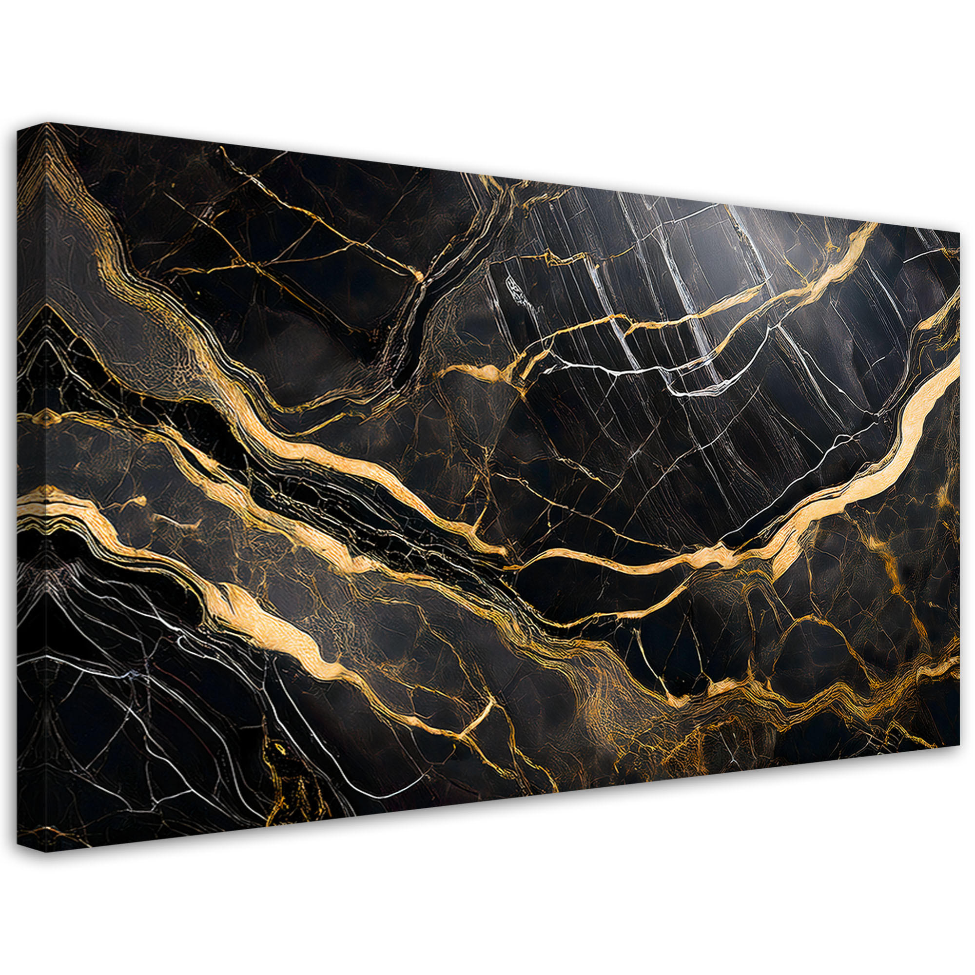 WANDBILD schwarz weißer marmor mit gold - Schwarz, Textil (100/50cm) - Feeby