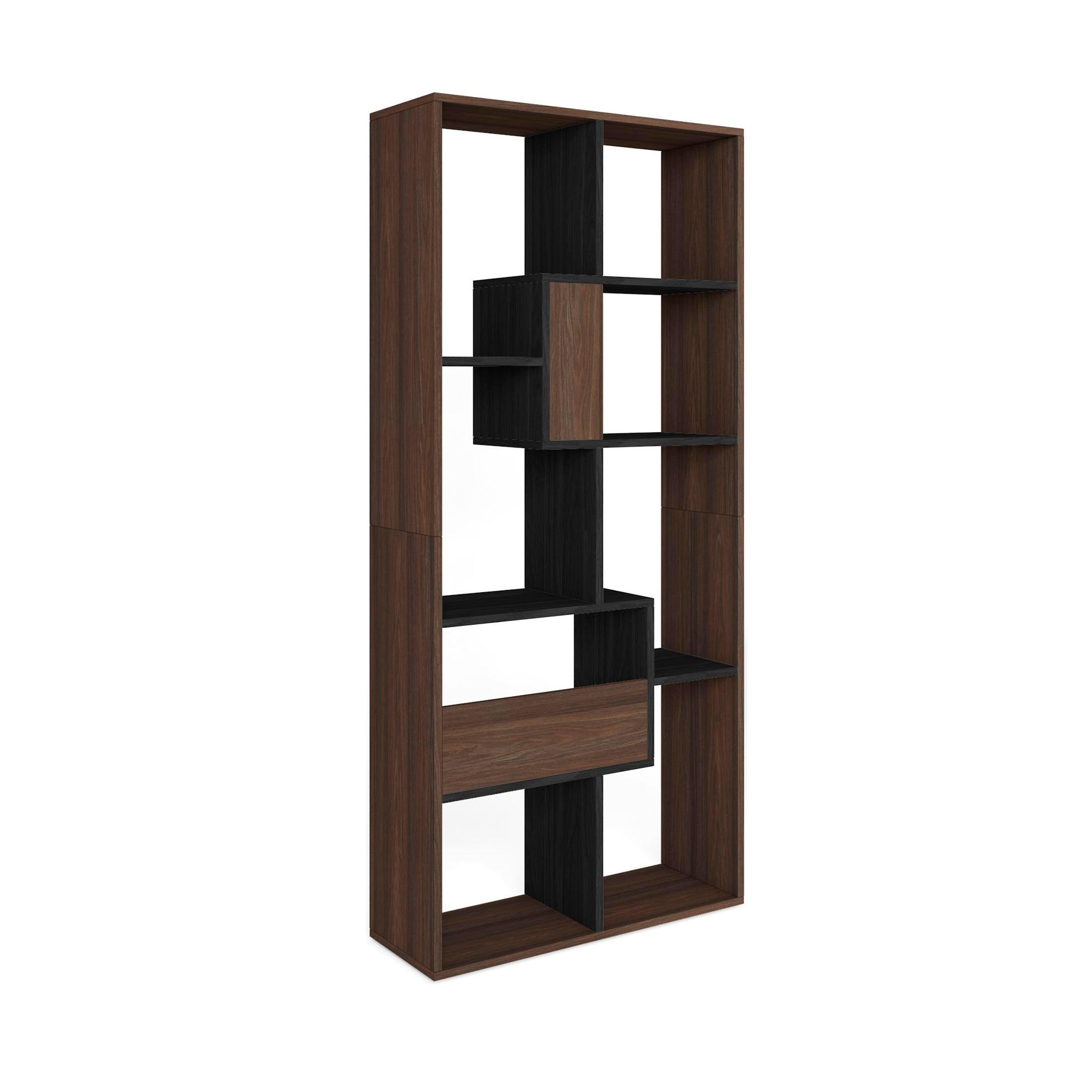 REGAL Bibliothek, Eiche dunkel und Schwarz, 67/31/162cm - Dunkelbraun/Schwarz, Holzwerkstoff (67/162/31cm) - Skraut Home