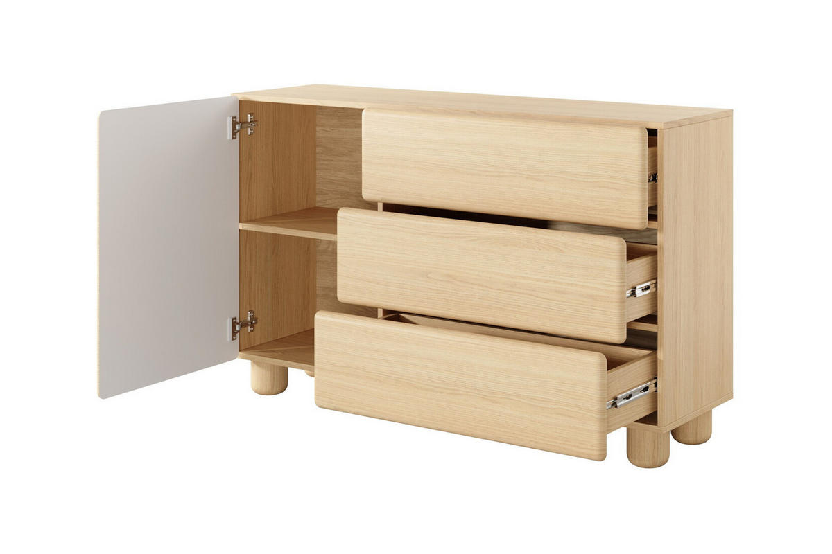 KOMMODE 130 cm Bloom, 3 Schubladen, Eiche Vicenza - Eichefarben, Holz (130/80/38cm) - Emporius