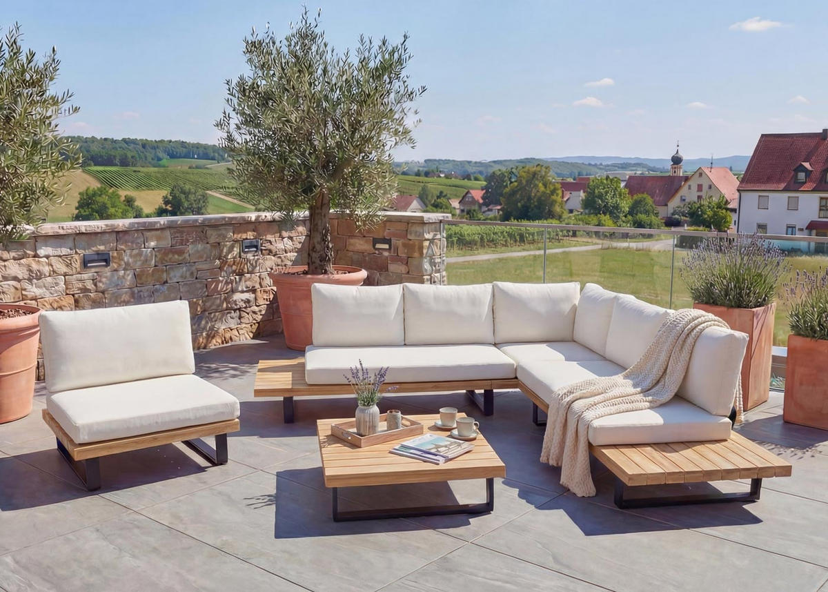 GARTEN-GARNITUR Schwarz, Braun, Cremeweiß - Schwarz/Braun, Holz - MCW