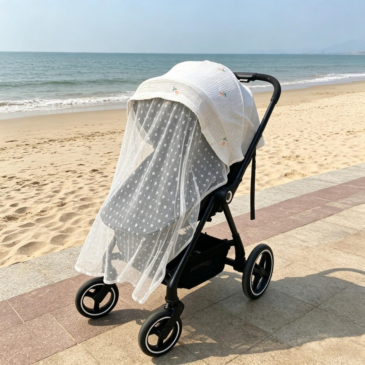 KINDERWAGEN-MOSKITONETZ Tulpenmuster 130x100cm - Hellrosa, Textil - Authentics
