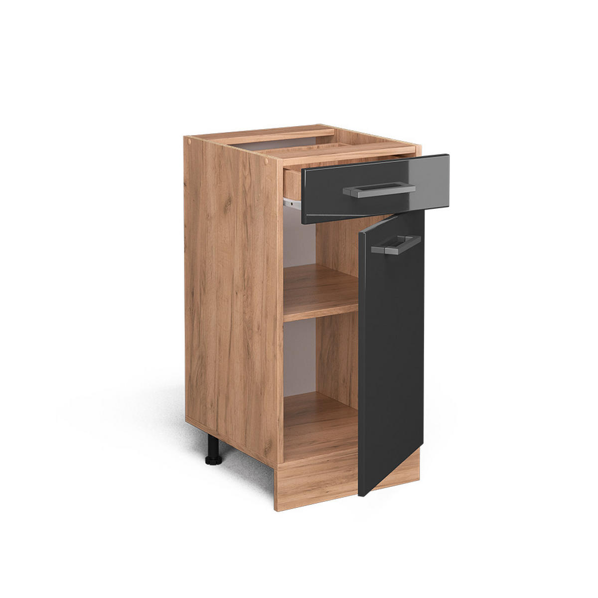 KÜCHENUNTERSCHRANK R-Line Anthrazit Hochglanz 40 cm, AP Anthrazit - Anthrazit/Eiche Wotan, Holzwerkstoff (40/81.6/60cm) - Vicco