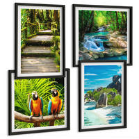BILDER SET 4er Set - 50x50 cm & 40x60 cm Schwarzer Rahmen - Tropischer Wald Papageienwasserfall - Schwarz, Kunststoff (50/50cm) - TULUP