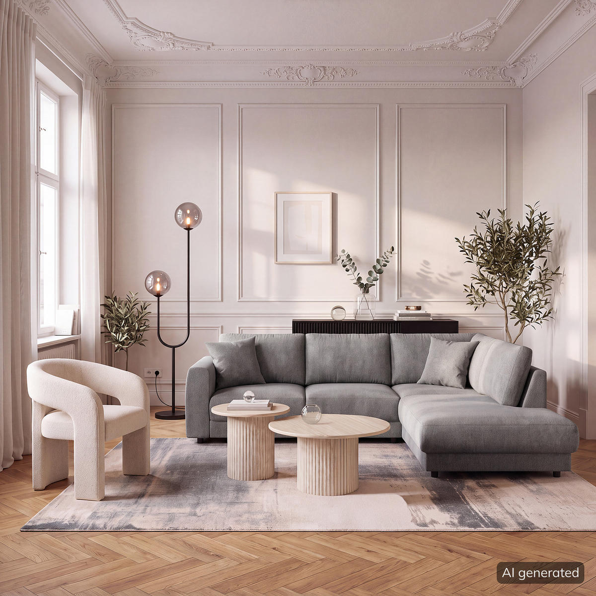 ECKSOFA mit Ottomane - Schwarz/Grau, Holz/Kunststoff (267/254cm) - home24