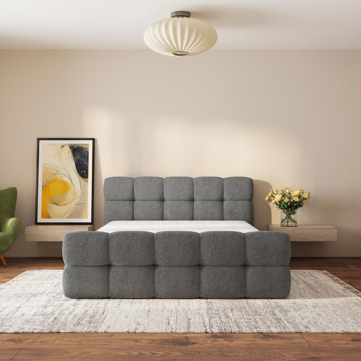 ČALOUNĚNÁ POSTEL ELIZJA 120x200 cm, s úložným prostorem, Šedá - QUELLE 92 - šedá, dřevo/textil (120/200cm) - MASSENO