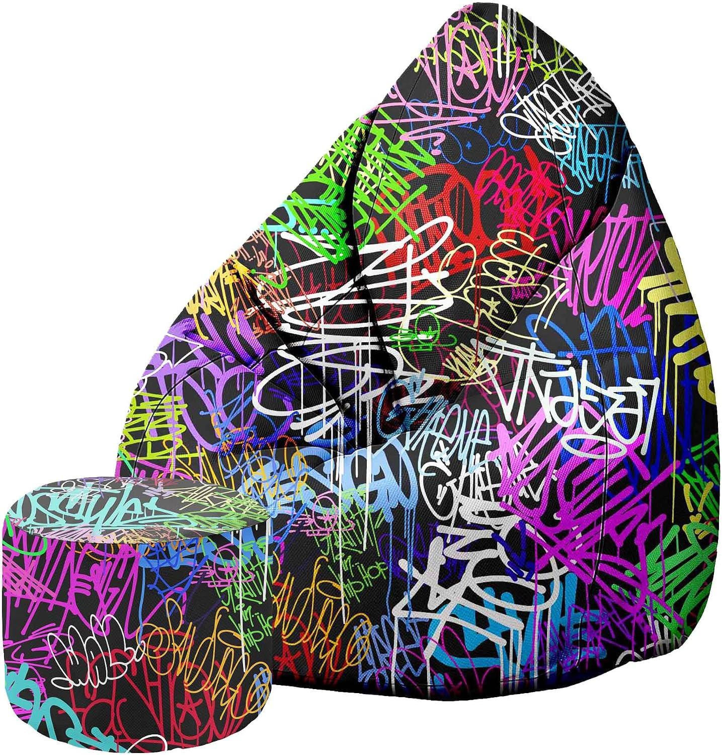 SITZSACK PEARSHAPE MIT FUßSTÜTZE Velvet 2-tlg Graffiti M - Violett, Textil (70/120/70cm) - Dreamroots