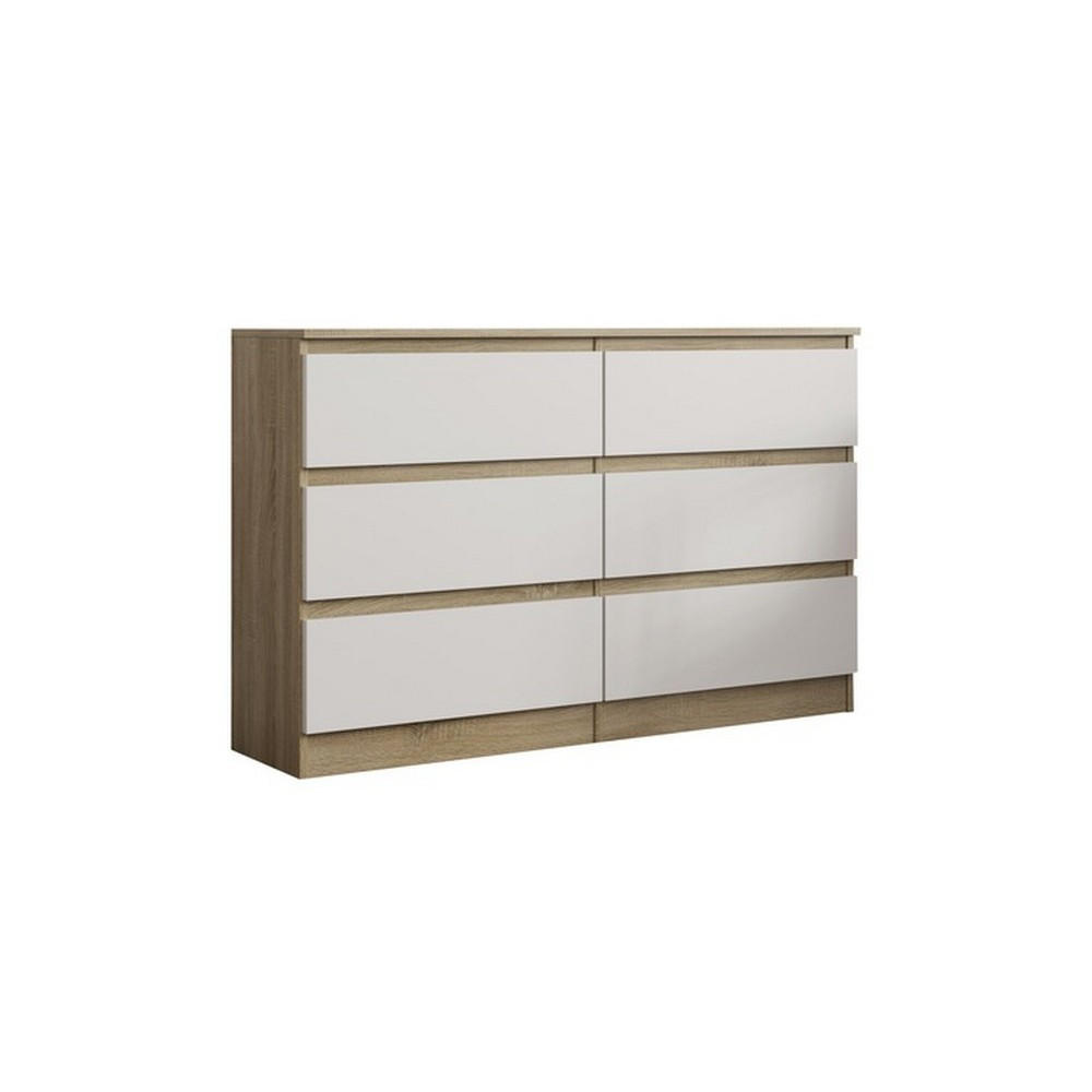 KOMMODE Alana mit 6 Schubladen 120,2 x 77 x 31 cm Eiche Sonoma/Weiß - Weiß, Holzwerkstoff (120.2/77/31cm)