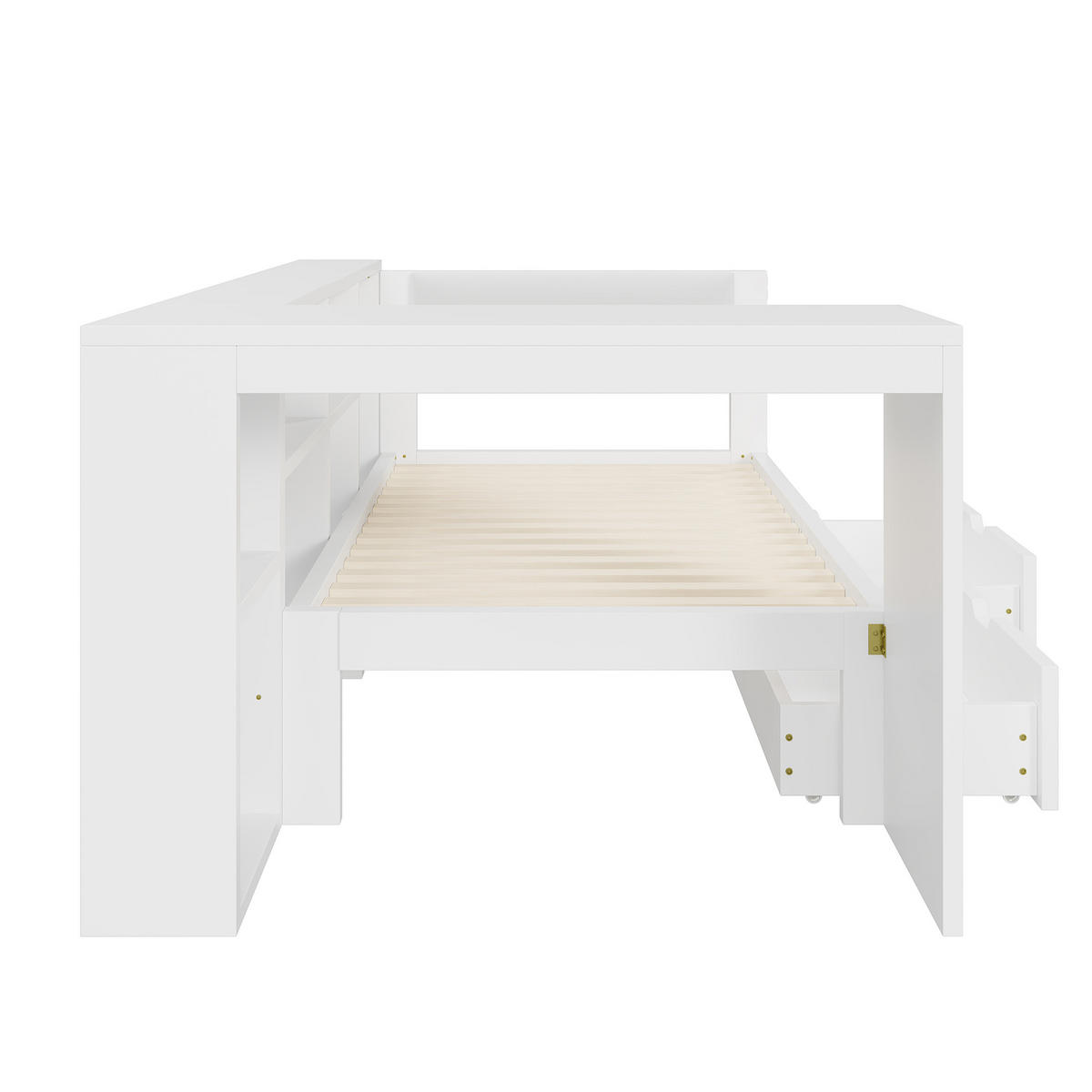 MULTIFUNKTIONSBETT 90/200 cm Weiß mit LED-Beleuchtung Ladestation Stauraum und gepolstertem Kopfteil - Weiß, Holzwerkstoff (90/200cm) - OKWISH