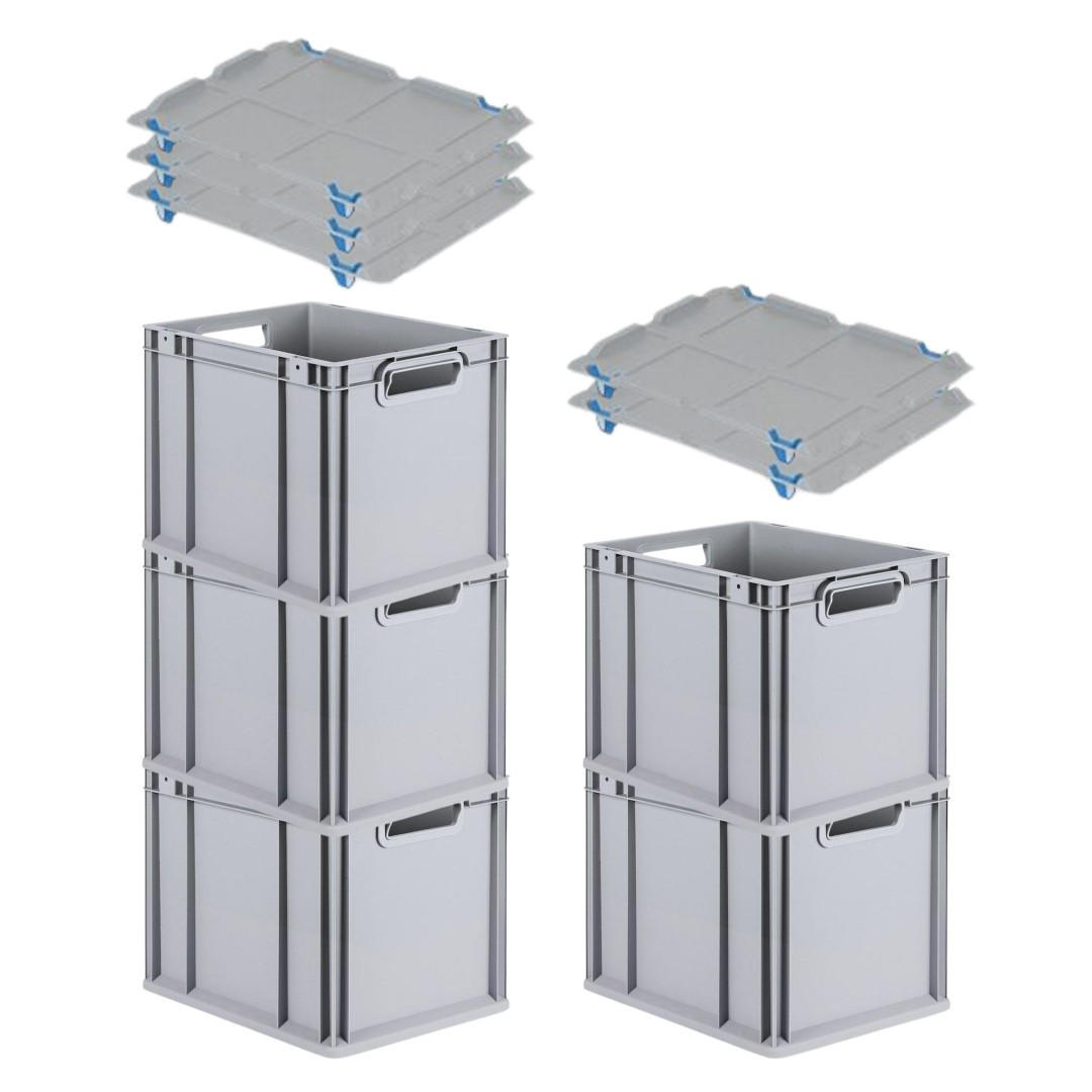 EUROBOX 5x Nextgen Economy Mit Auflagedeckel Grau/Blau Griffe Offen 30 Liter - Blau, Kunststoff (30/32/40cm) - PROREGAL
