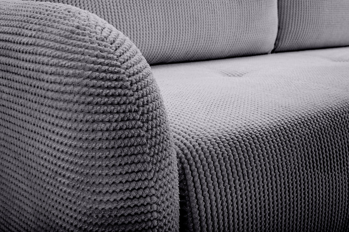 BETTSOFA VIVO Grau Geflochtener Stoff mit Schlaffunktion - Grau, Holz (230/95/102cm) - MASSENO