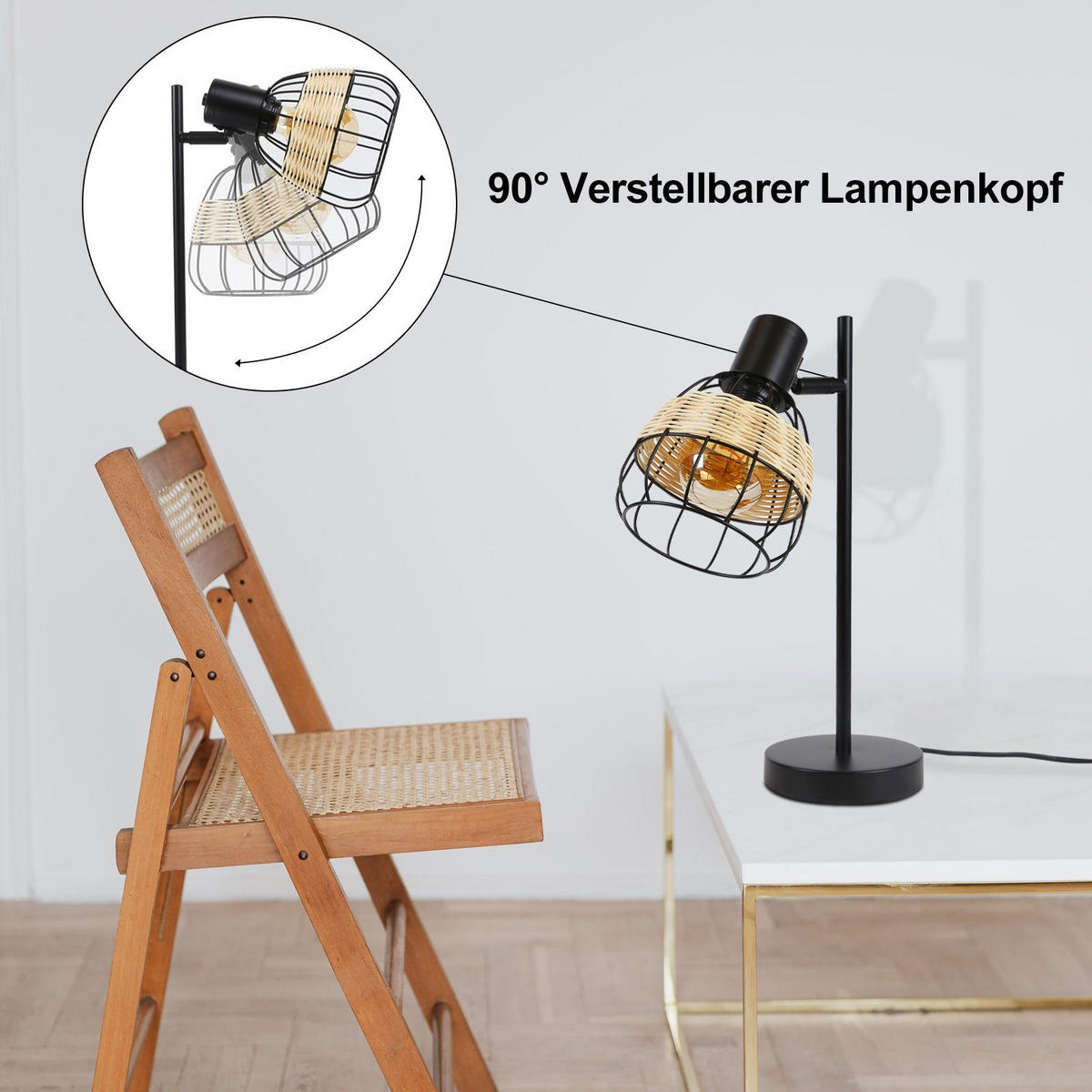 TISCHLEUCHTE Bambuskäfig 16/13.7/38 cm - Schwarz, Metall (13.7/16/38cm) - Nettlife