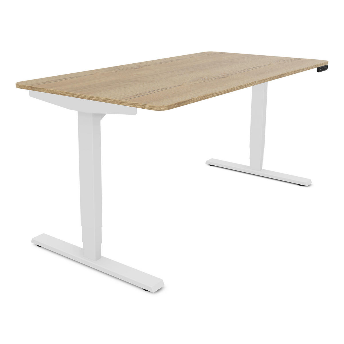 SCHREIBTISCH Elektrisch höhenverstellbarer Schreibtisch Y-Line Curved Eiche Natura Signalweiß 160/80/62-127cm - Weiß/Eiche Artisan, Holzwerkstoff/Metall (80/160/127cm) - ASSMANN