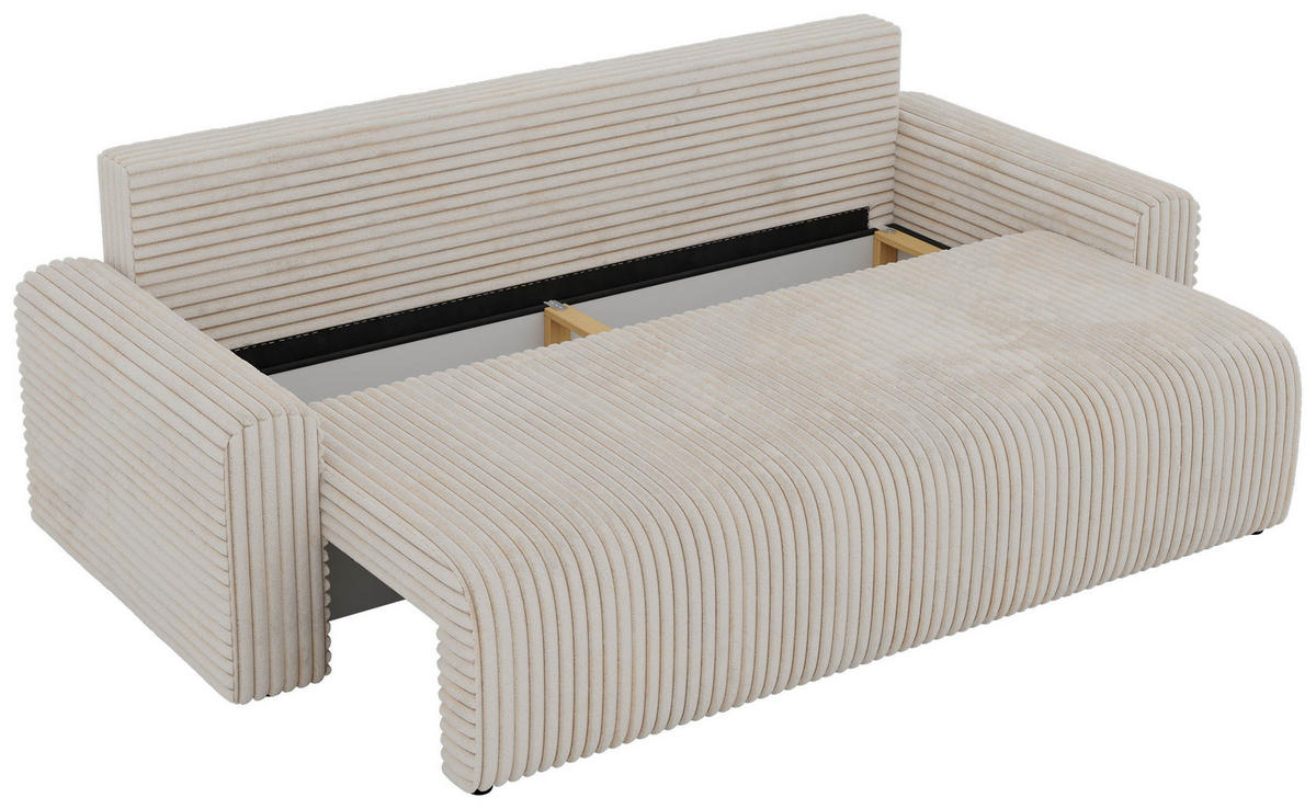 3-SITZER-SOFA NESSARO - Beige Cord - Beige/Schwarz, Kunststoff/Textil (243/92/90cm) - MKS