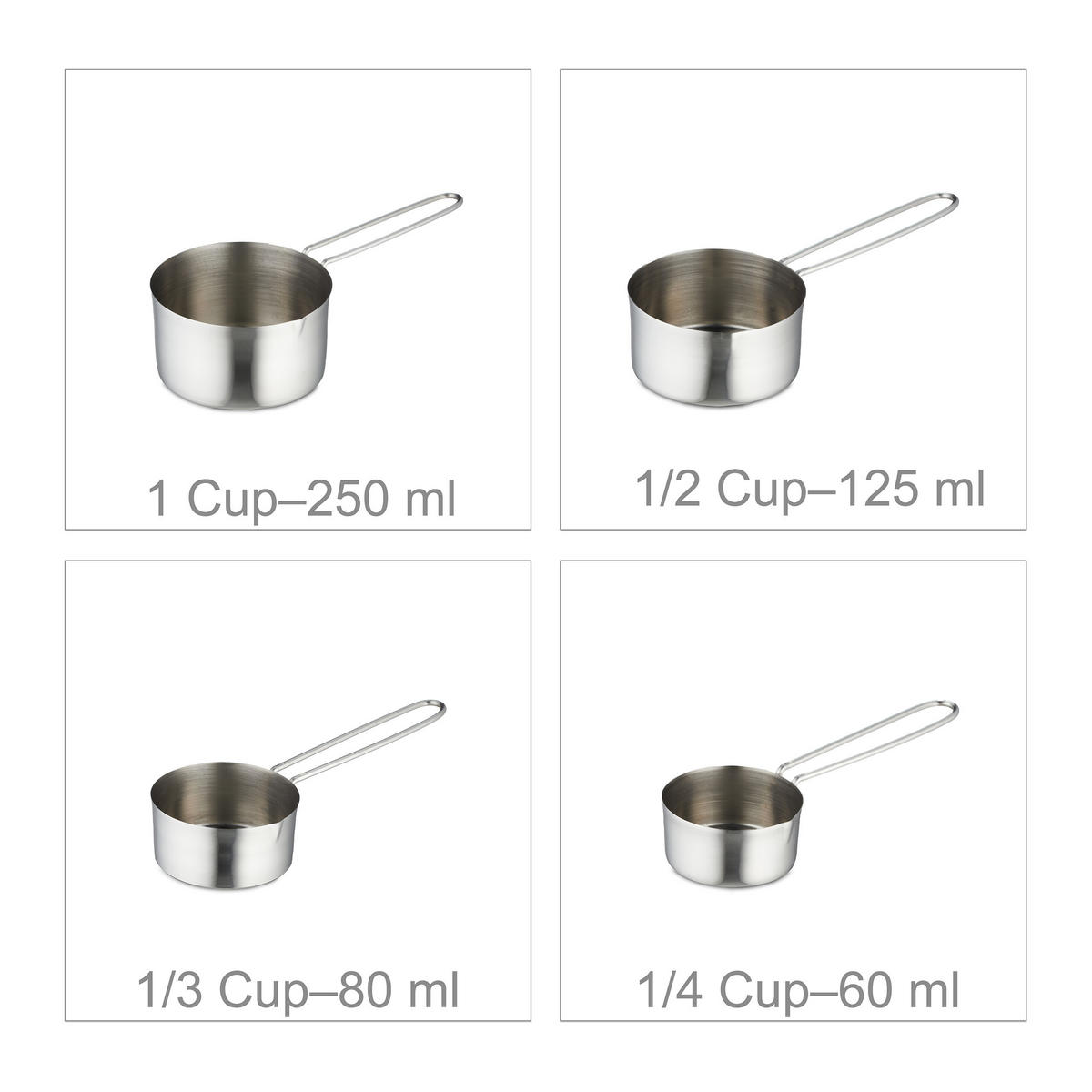 8-TLG.MESSBECHER-SET - Silberfarben, Metall (0.25L) - Relaxdays