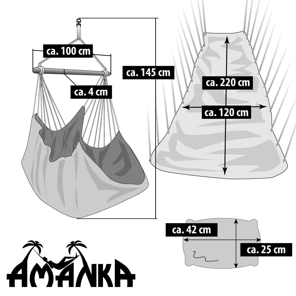 XXL-HÄNGESESSEL mit Kissen und Seitenfach, 220/120cm, Grau - Grau, Textil (120/145/220cm) - Amanka