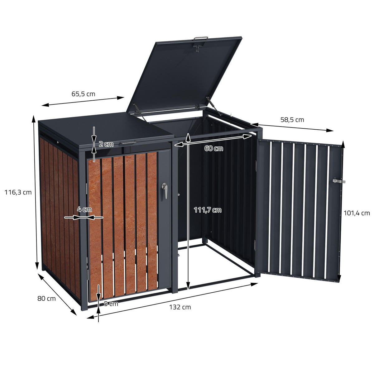 MÜLLTONNENBOX 3er Anthrazit-Rostoptik - Rotbraun, Metall (80/116.3/200cm) - ML-DESIGN