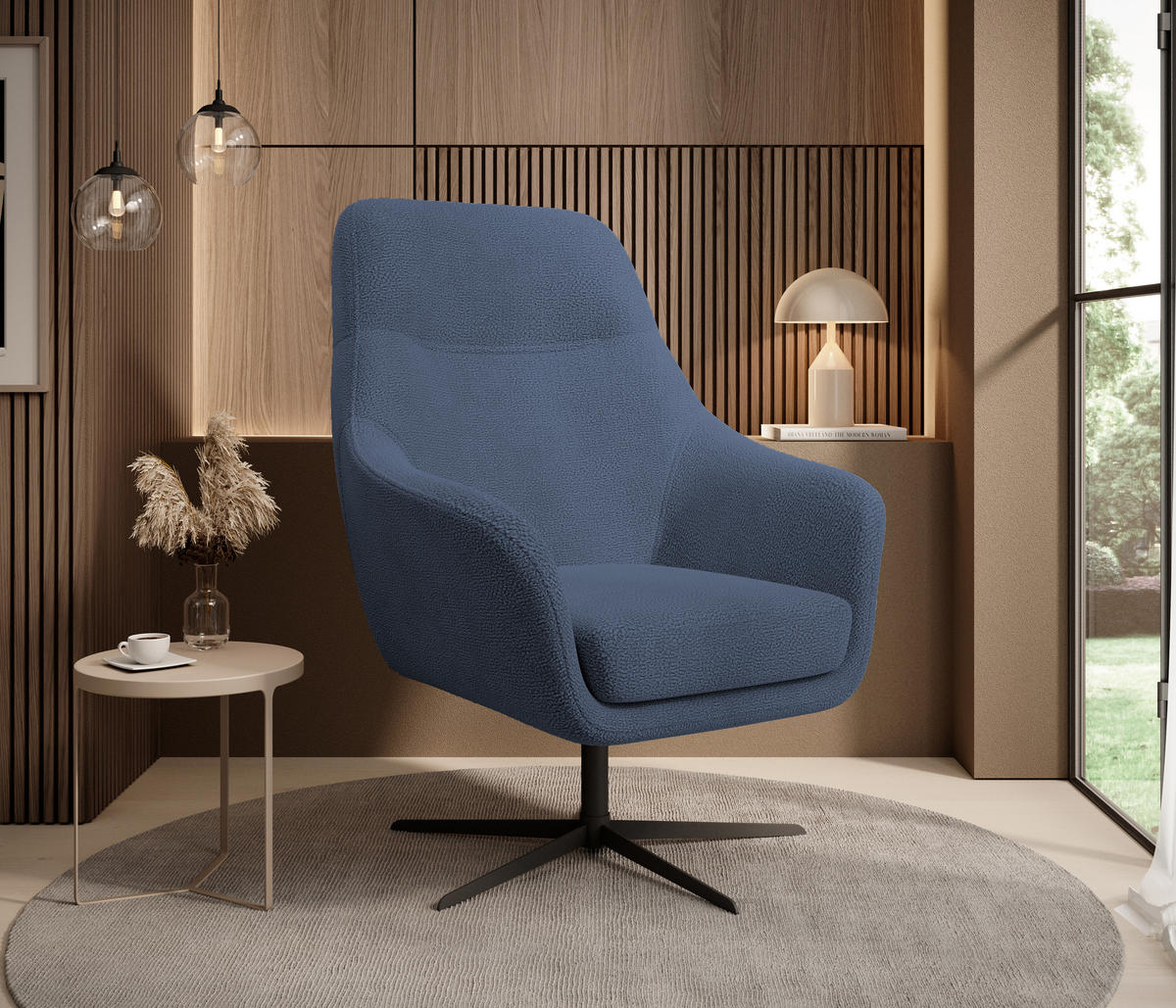 RELAXSESSEL Collection Drehstuhl CUBO – komfortabel, drehbar, modernes Design, 76x97x76 cm, Farbe - Schwarz/Dunkelblau, Holz/Textil (76/97/76cm) - DomoHome