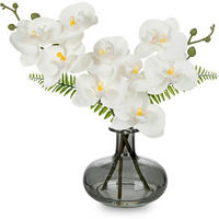KUNSTBLUMEN Orchidee Phalaenopsis Weiß im Glastopf 16 cm - Weiß, Kunststoff (30cm)