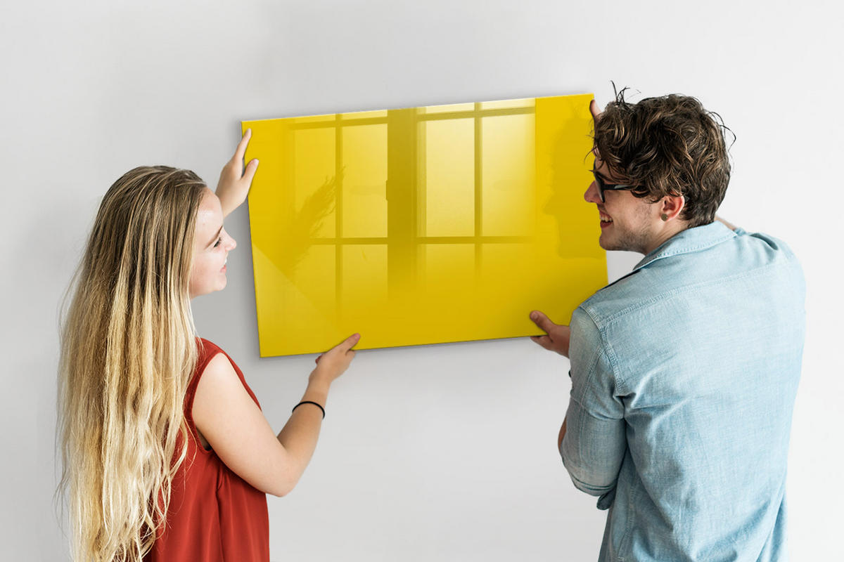 MAGNETTAFEL 90x60 Gelb schwarzer Marker - Gelb, Glas (90/0.4/60cm) - TULUP