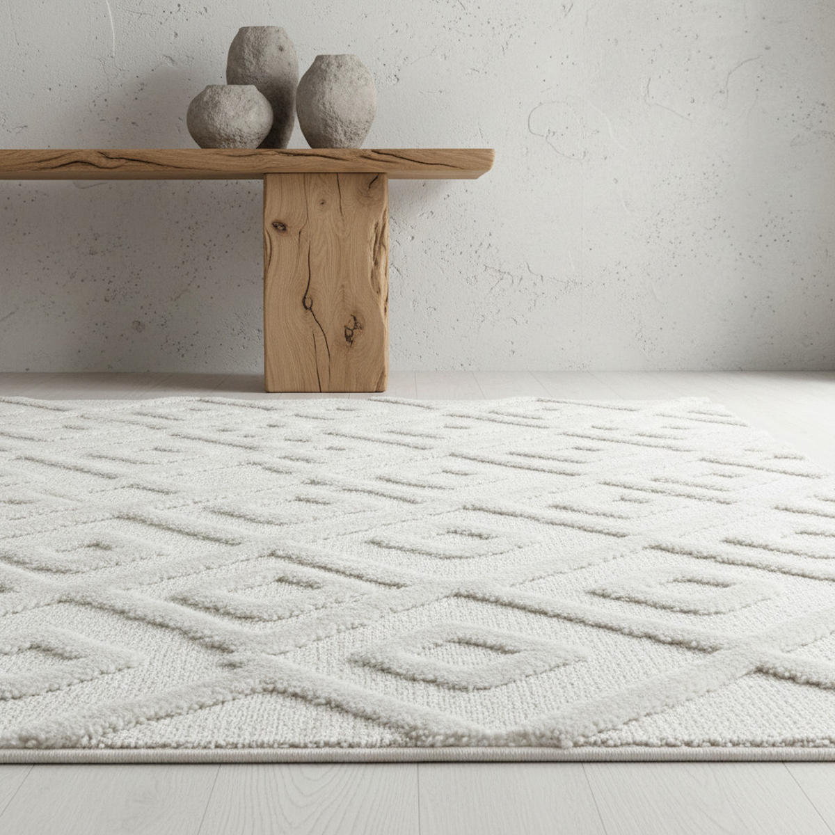 TEPPICH Hochflor Hoch-Tief Geometrisch Polypropylen Wohnzimmer Creme Rechteckig 200x290 - Beige, Textil (200/290cm) - KADIMA DESIGN